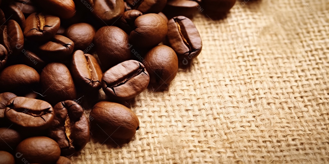 Grãos de café em um fundo marrom claro