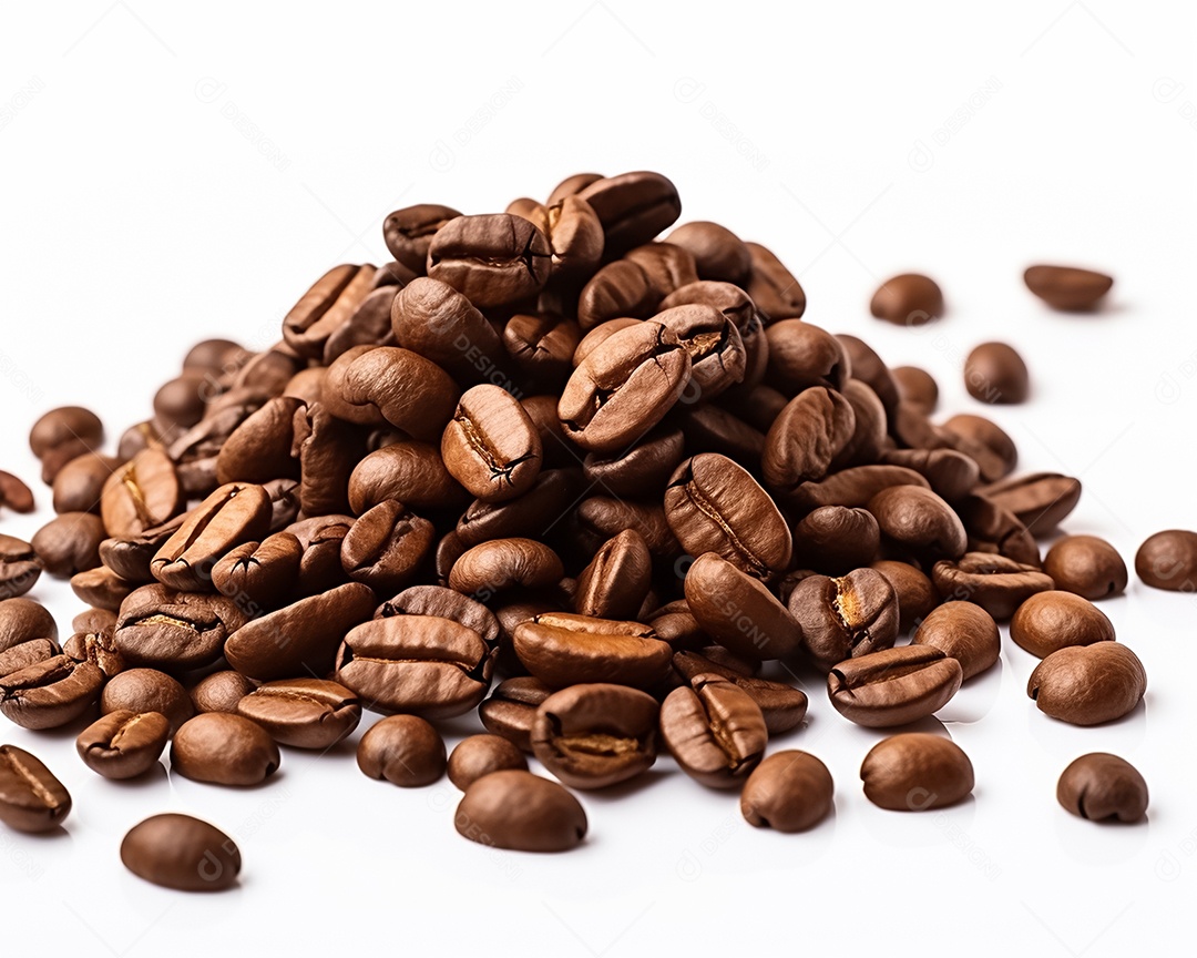 Grãos de café sobre fundo branco