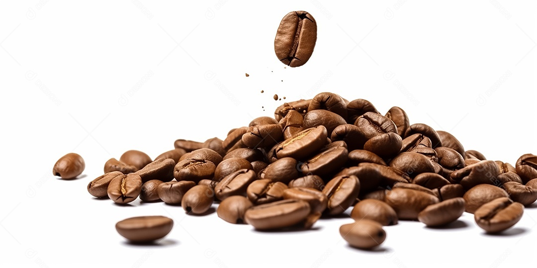 Grãos de café sobre fundo branco