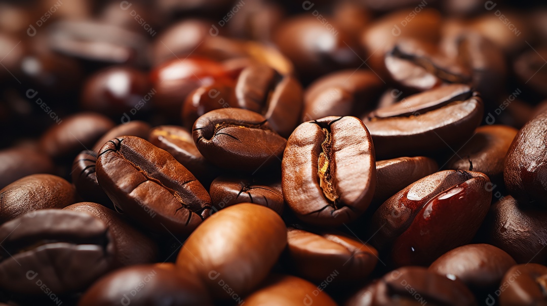 Grãos de café sobre a mesa