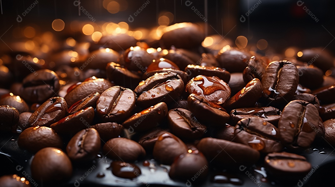 Grãos de café sobre a mesa