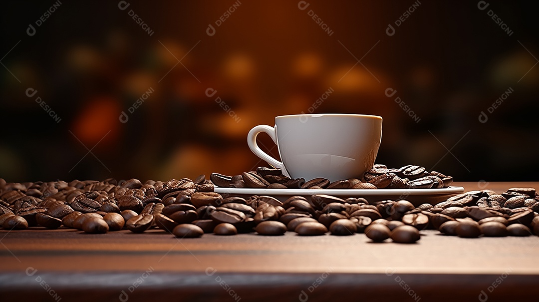 Grãos de café sobre a mesa