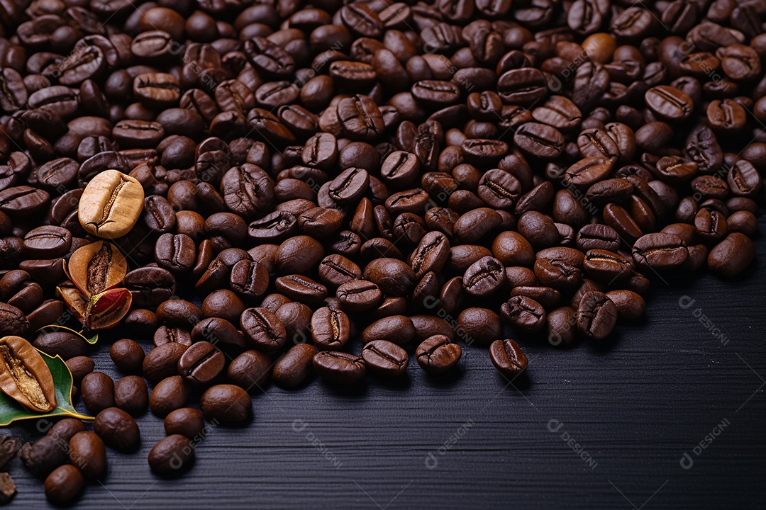 Grãos de café isolados em fundo preto