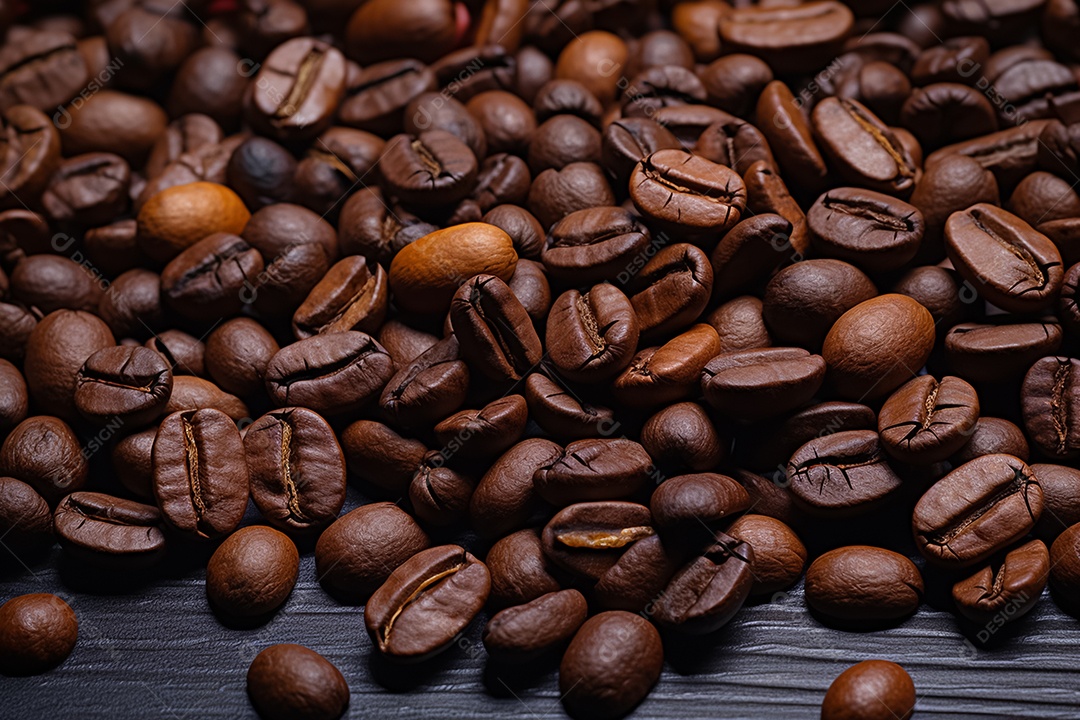 Grãos de café isolados em fundo preto