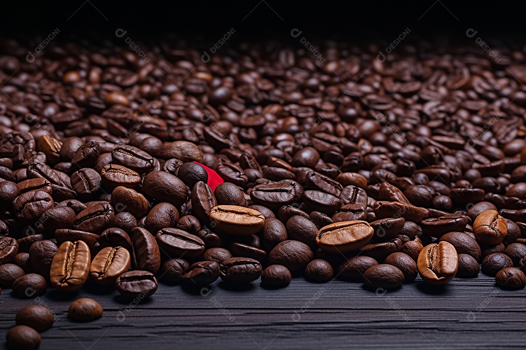 Grãos de café isolados em fundo preto