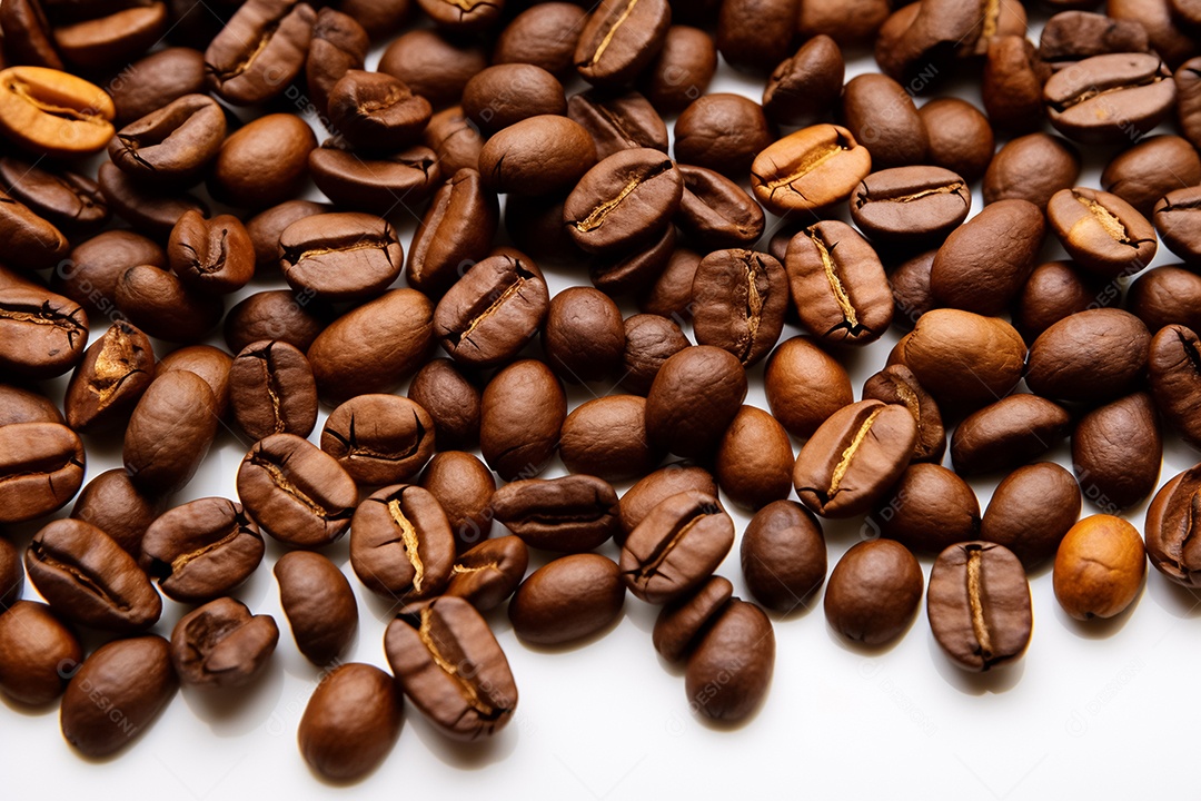 Grãos de café isolados em fundo preto