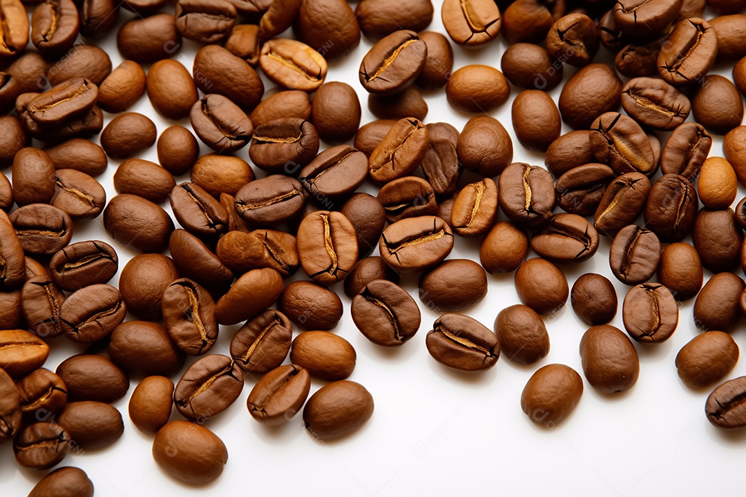 Grãos de café isolados em fundo preto