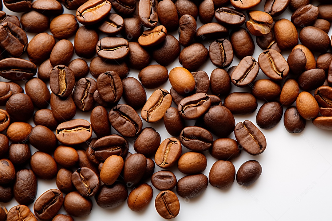 Grãos de café isolados em fundo preto