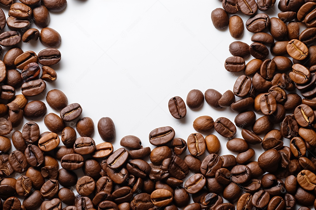 Grãos de café isolados em fundo preto