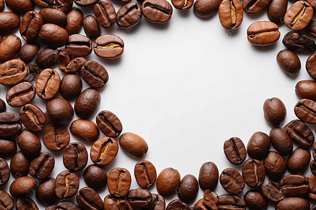 Grãos de café isolados em fundo preto