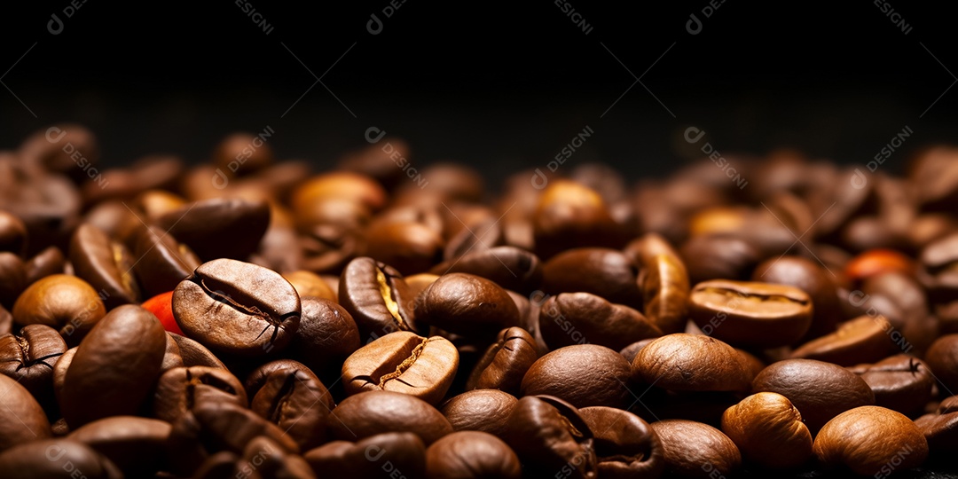 Grãos de café torrados fecham o fundo