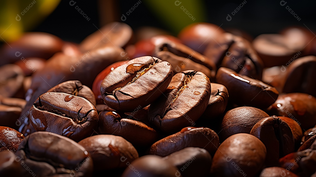 Grãos de café em ordem diagonal de fundo escuro alinhados