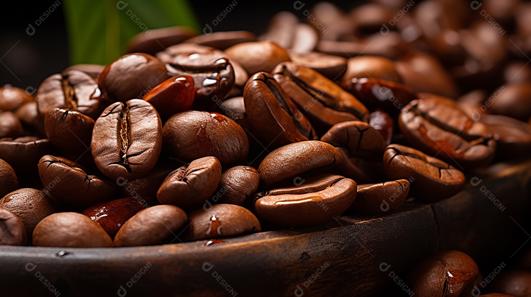 Grãos de café em ordem diagonal de fundo escuro alinhados