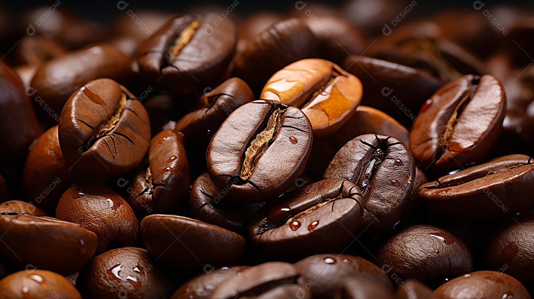 Grãos de café em ordem diagonal de fundo escuro alinhados