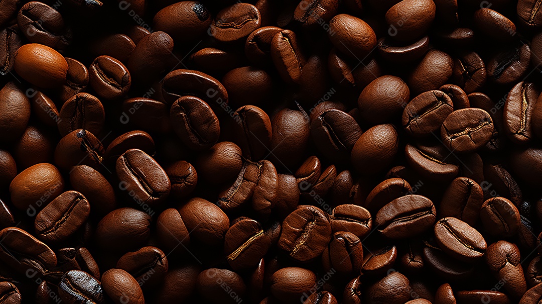 Grãos de café em ordem diagonal de fundo escuro alinhados