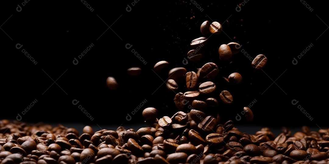 Grãos de café em ordem diagonal de fundo escuro alinhados