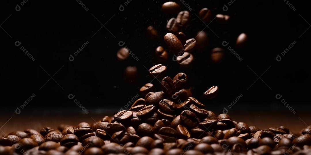 Grãos de café em ordem diagonal de fundo escuro alinhados