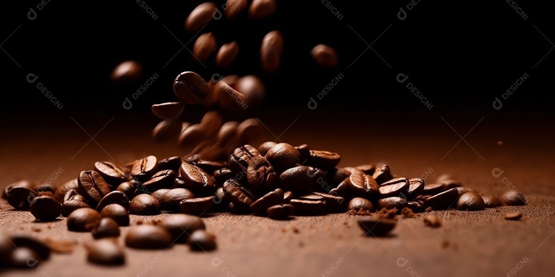 Grãos de café em ordem diagonal de fundo escuro alinhados