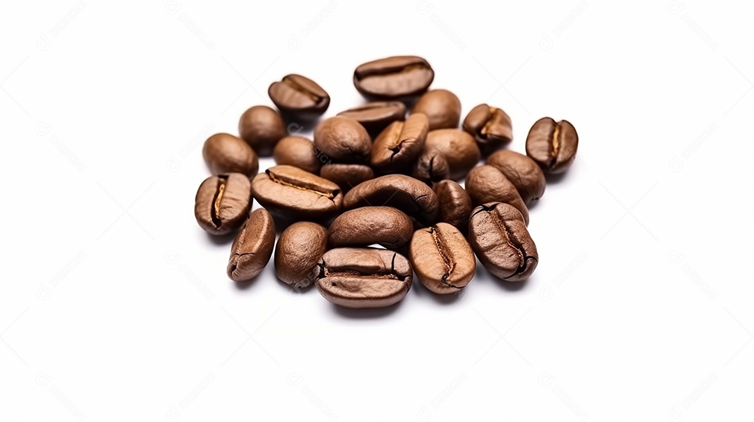 Forma cardíaca de grãos de café torrados isolados em um fundo branco