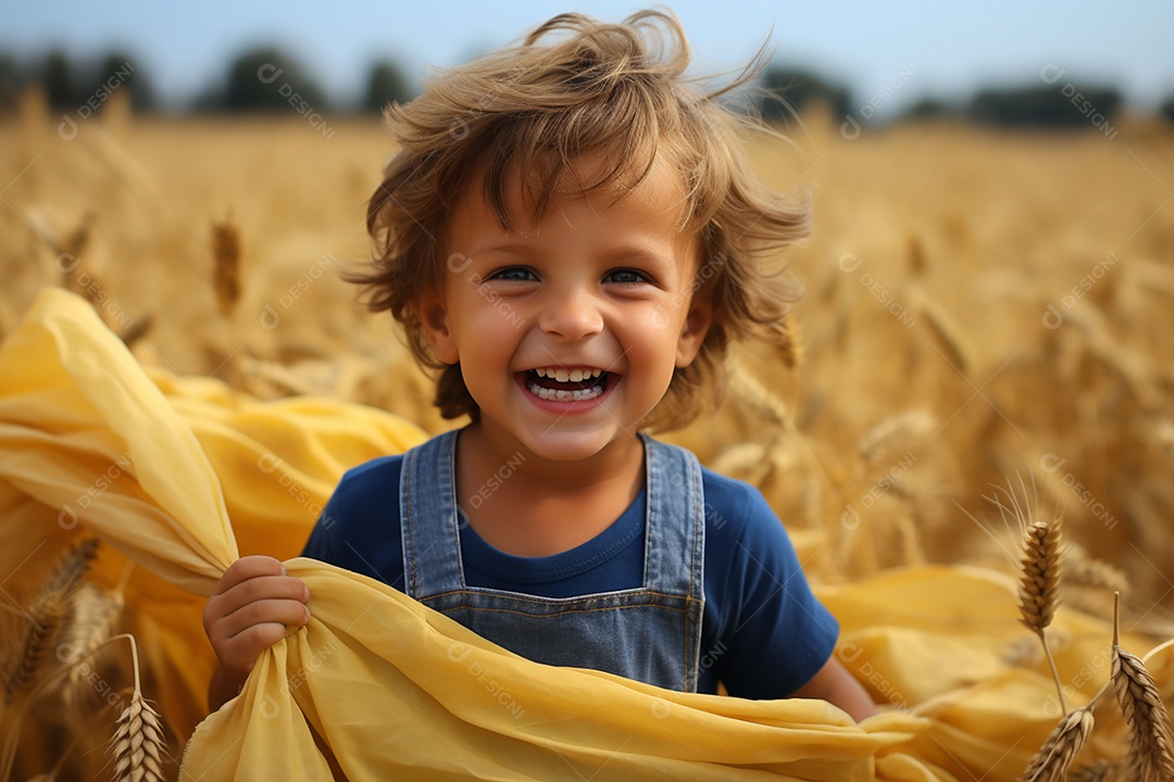 Uma criança fofa correndo nos campos