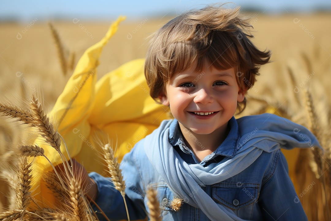 Uma criança fofa correndo nos campos