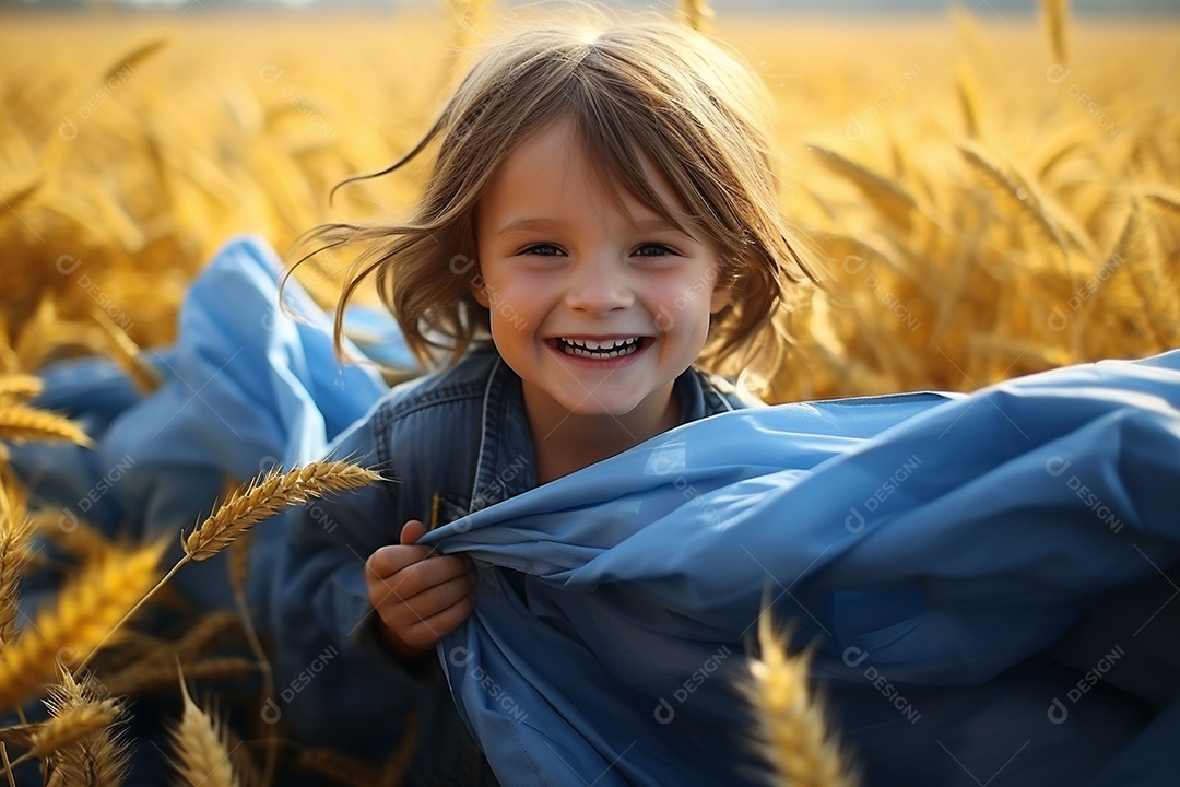 Uma criança fofa correndo nos campos