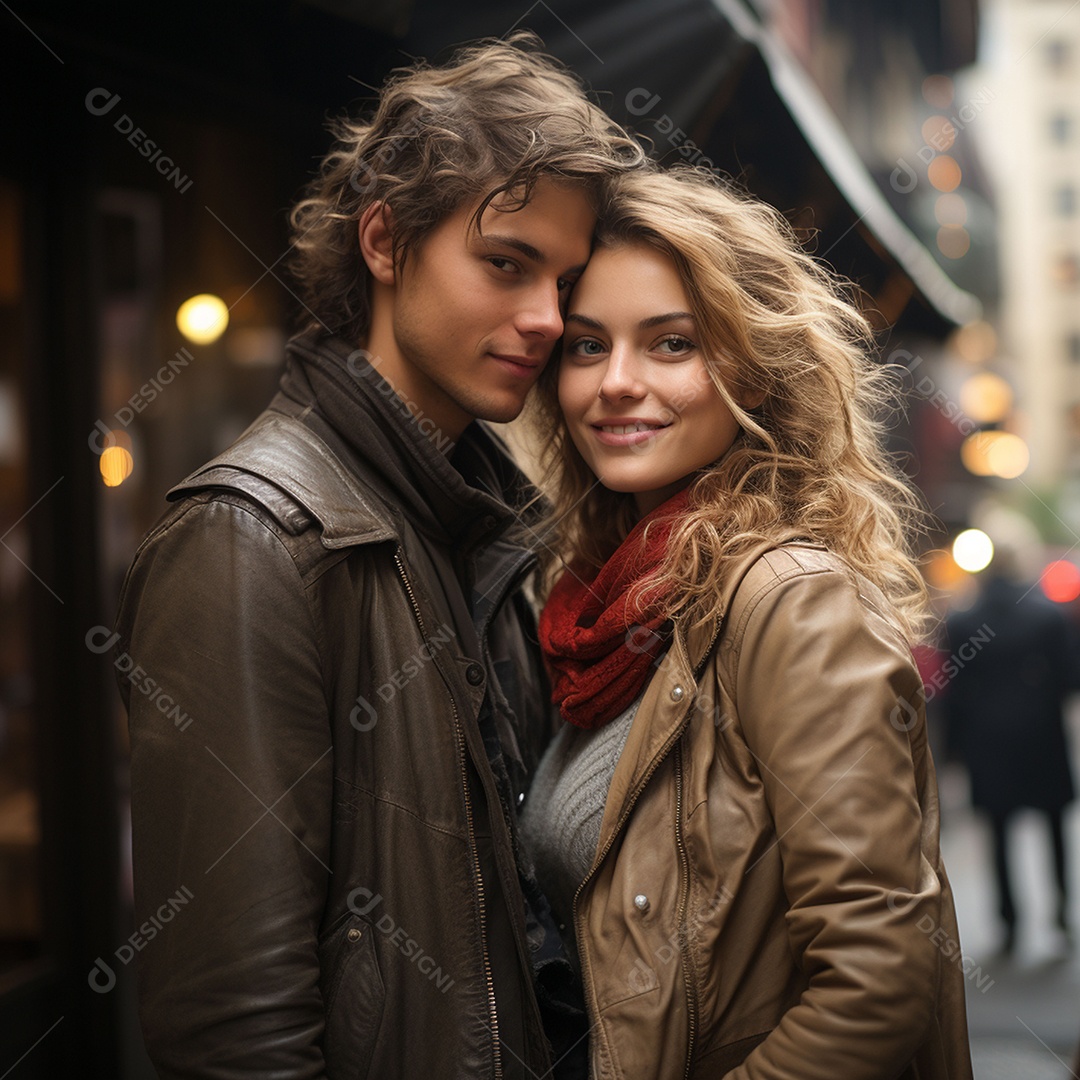 Casal feliz e apaixonado na estrada
