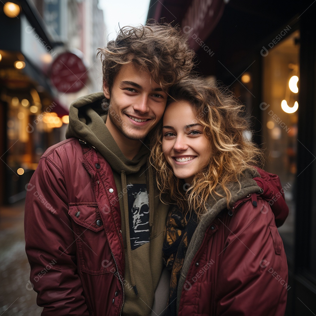 Casal feliz e apaixonado na estrada