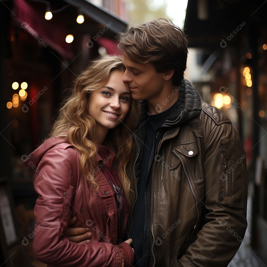Casal feliz e apaixonado na estrada