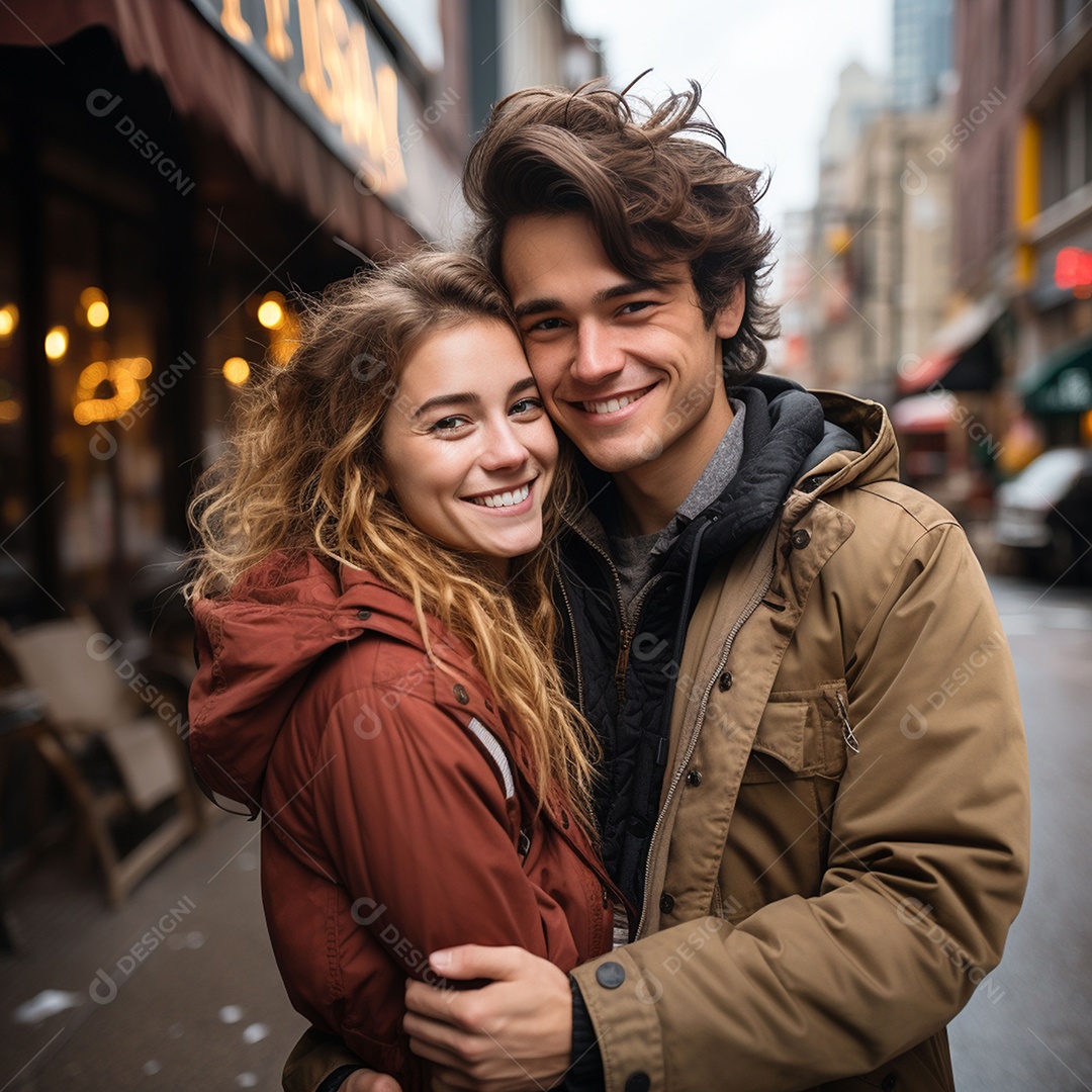 Casal feliz e apaixonado na estrada