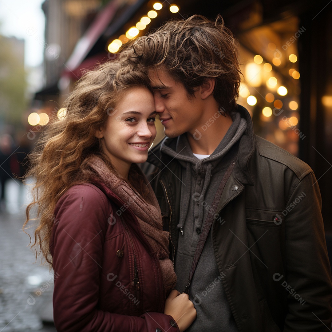 Casal feliz e apaixonado na estrada