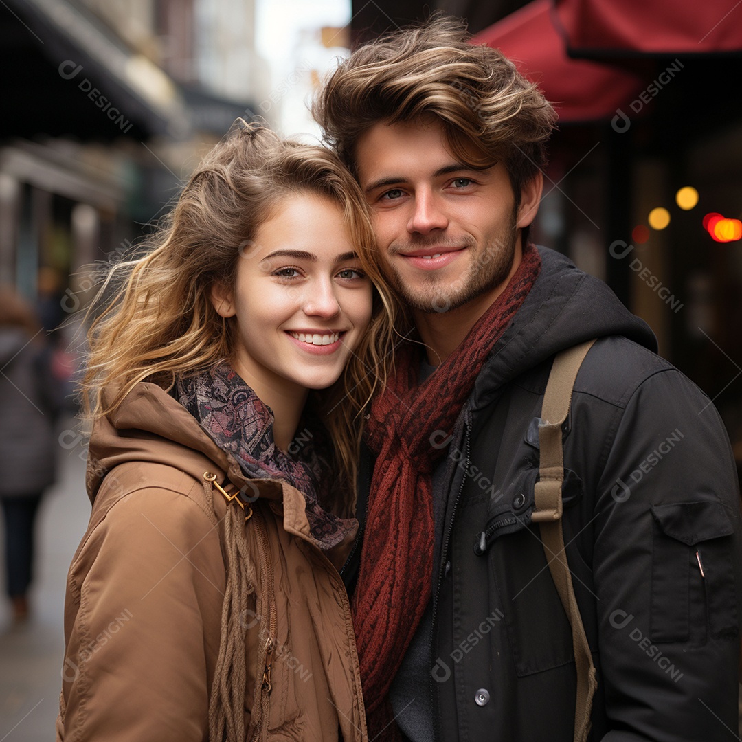 Casal feliz e apaixonado na estrada
