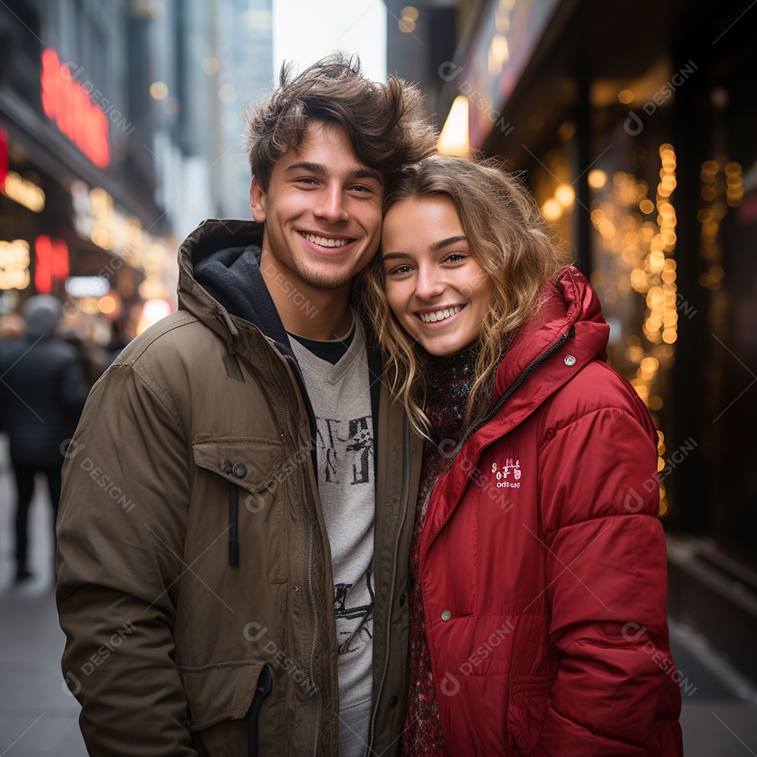 Casal feliz e apaixonado na estrada