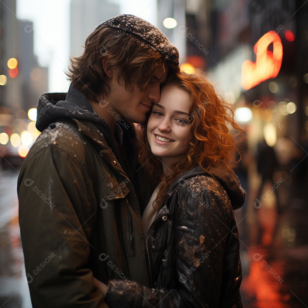 Casal feliz e apaixonado na estrada