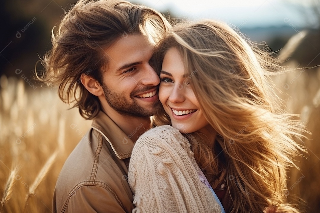 Jovem casal feliz sobre fundo desfocado