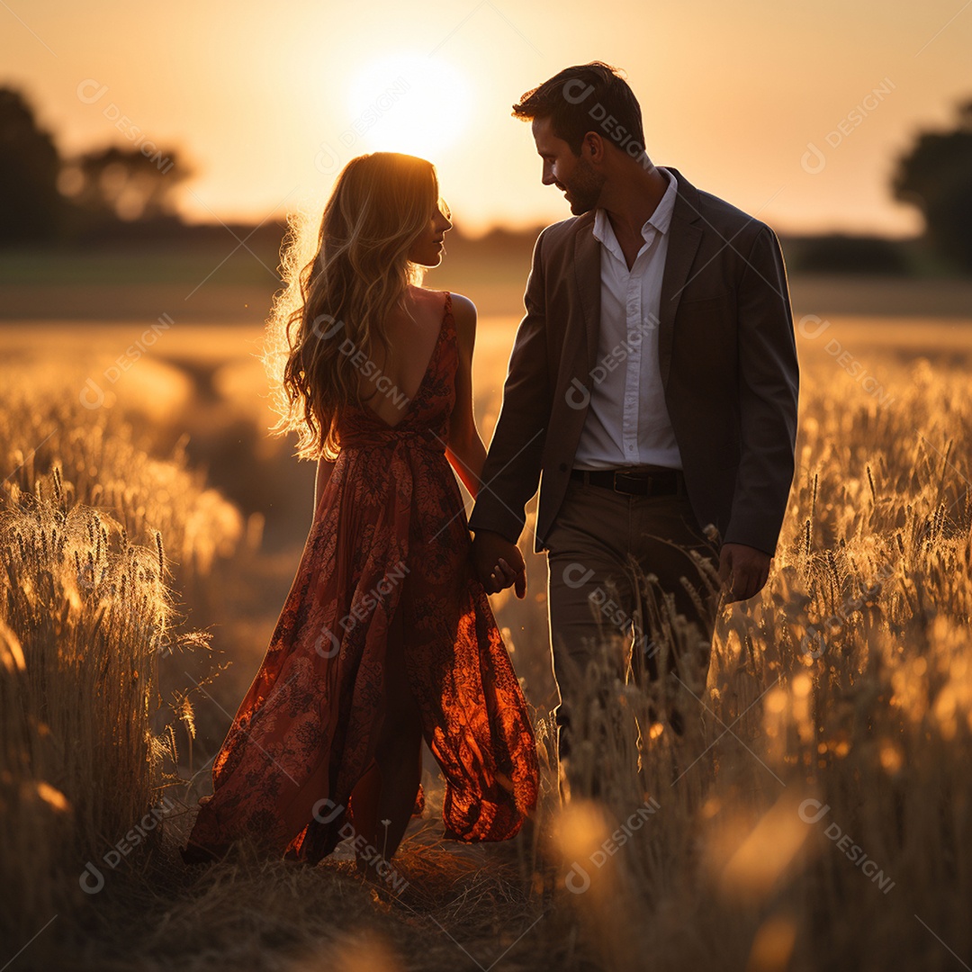 Jovem casal feliz sobre fundo desfocado