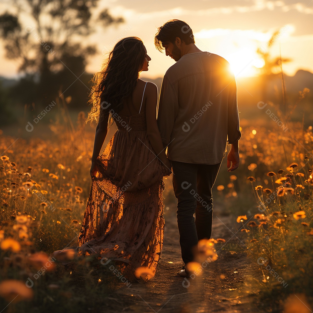 Jovem casal feliz sobre fundo desfocado
