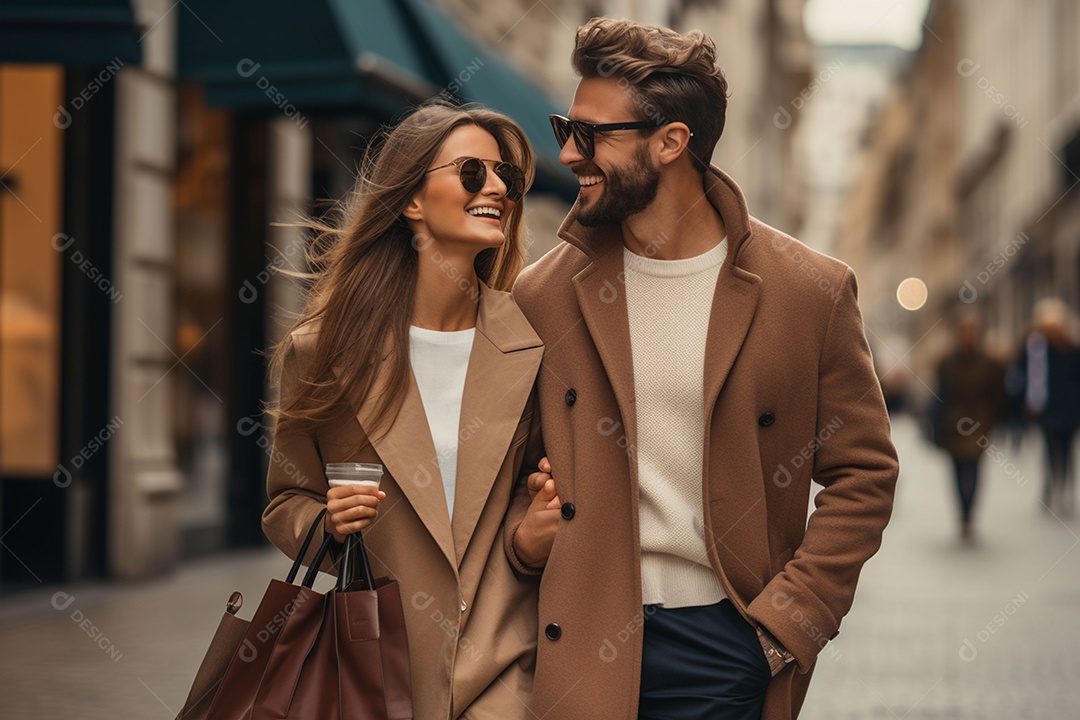 Jovem casal feliz sobre fundo desfocado