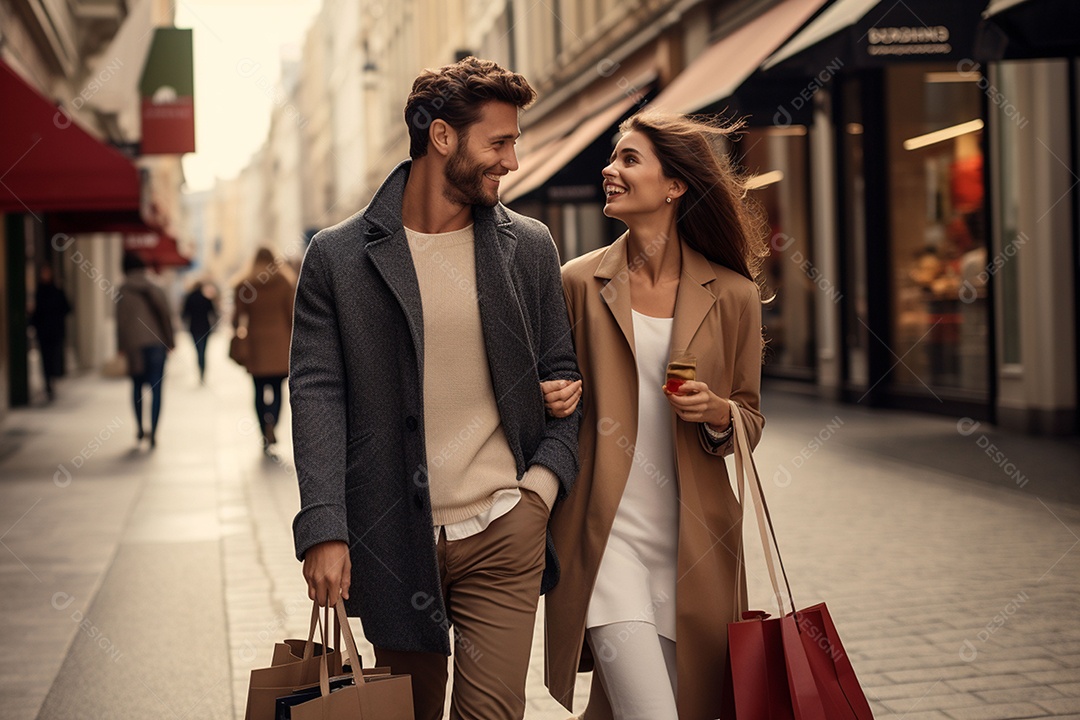Jovem casal feliz sobre fundo desfocado
