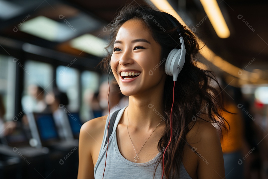 Mulheres asiáticas saudáveis ouvindo música