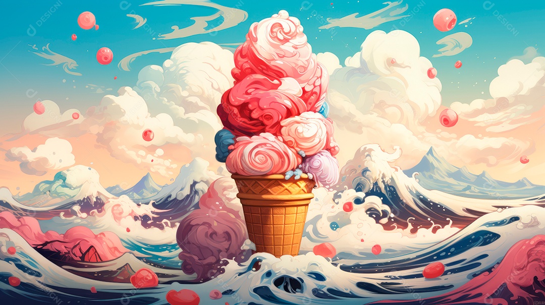 Dia do Sorvete no Japão, 9 de maio, estilo cartoon 3D Generative AI.