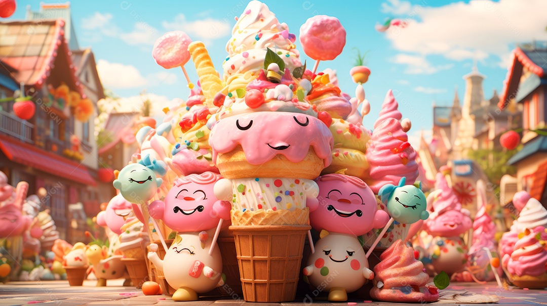 Dia do Sorvete no Japão, 9 de maio, estilo cartoon 3D Generative AI.