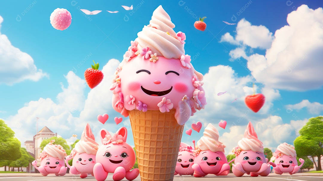 Dia do Sorvete no Japão, 9 de maio, estilo cartoon 3D Generative AI.