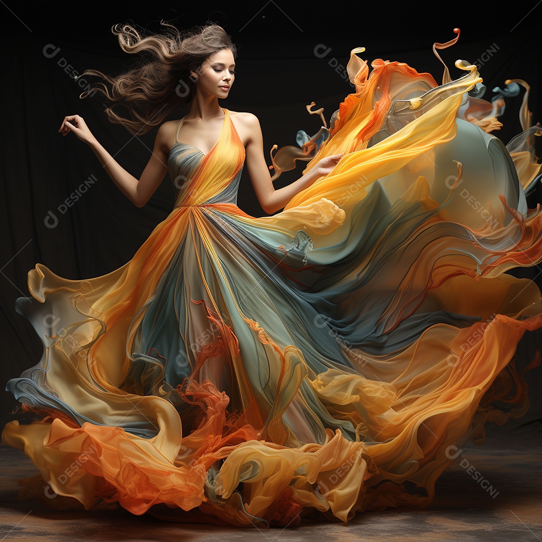 Linda mulher usando vestido de alta costura com desfoque de movimento