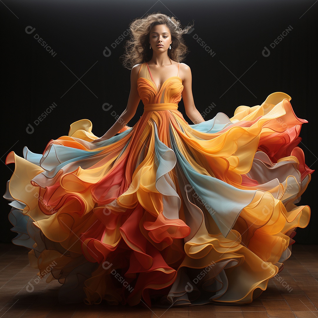 Linda mulher usando vestido de alta costura com desfoque de movimento