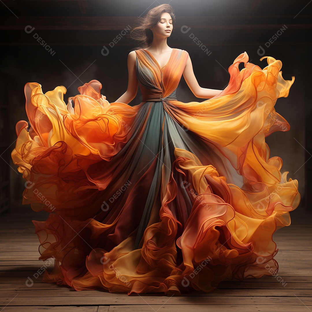 Linda mulher usando vestido de alta costura com desfoque de movimento