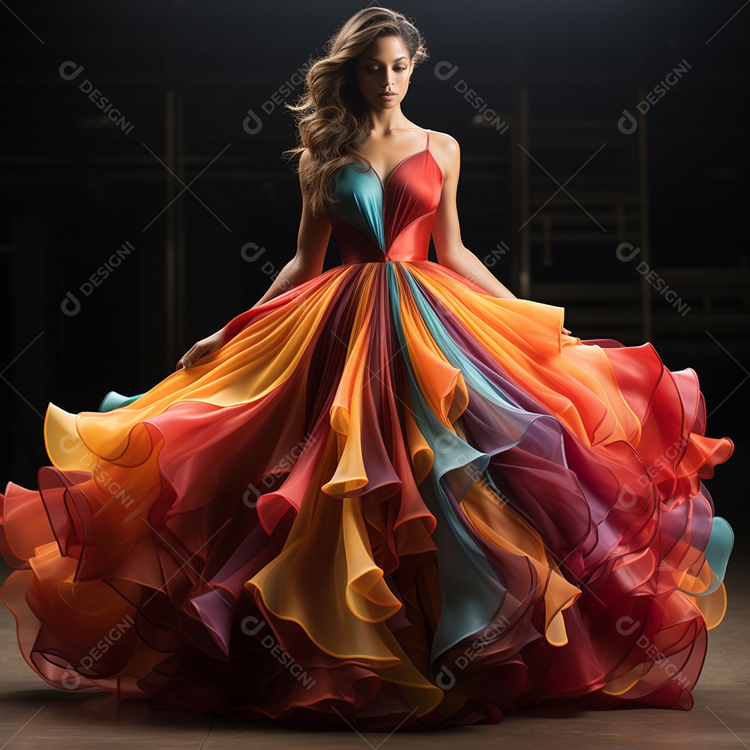 Linda mulher usando vestido de alta costura com desfoque de movimento