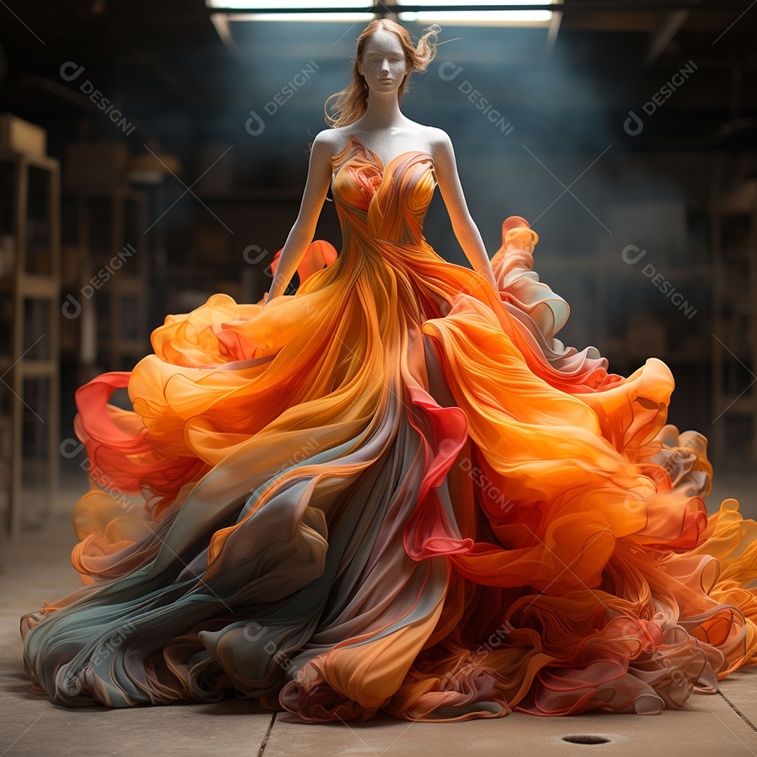 Linda mulher usando vestido de alta costura com desfoque de movimento