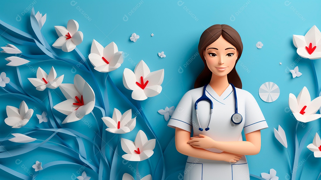 Dia Internacional da Enfermeira, 12 de maio, IA generativa estilo aquarela.