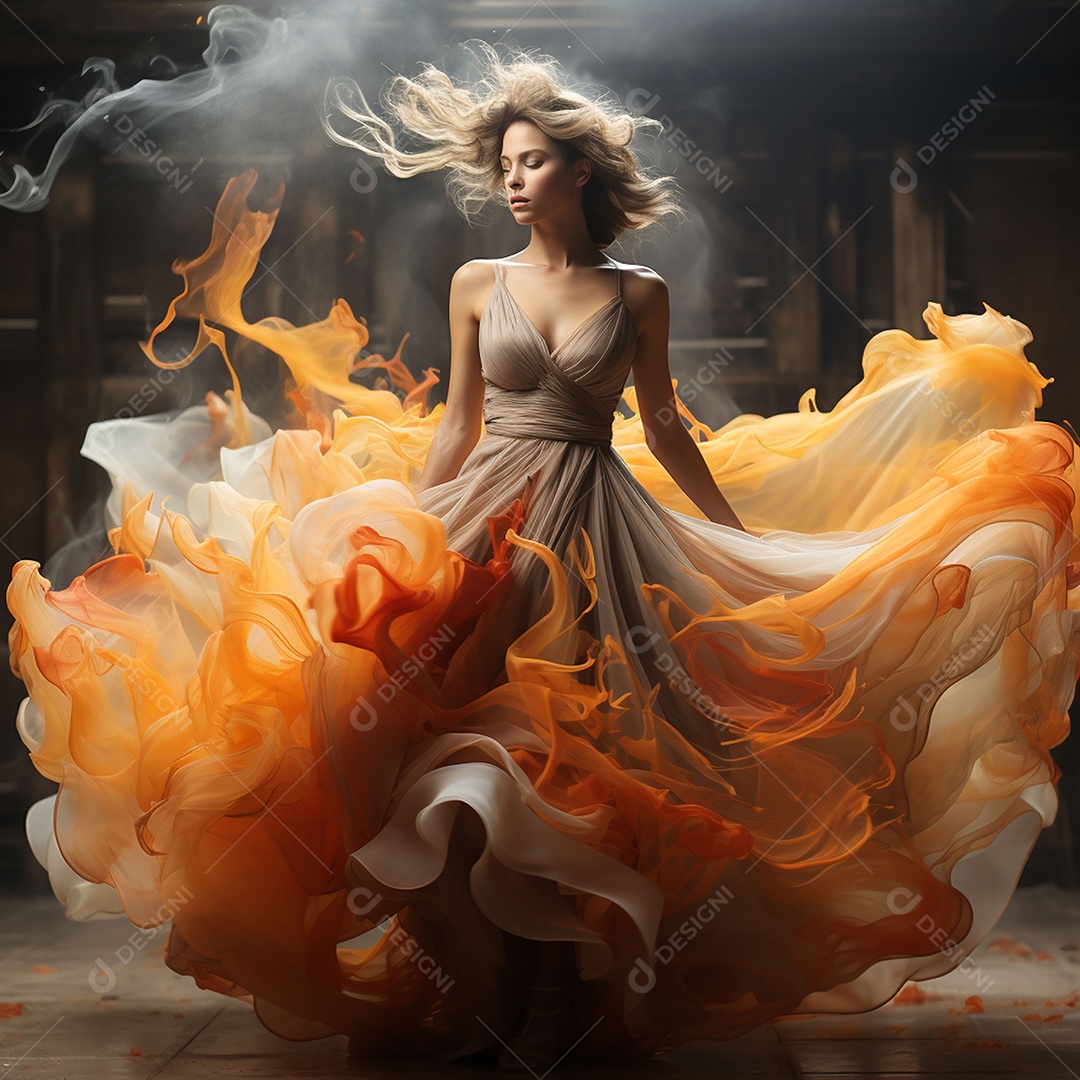 Linda mulher usando vestido de alta costura com desfoque de movimento